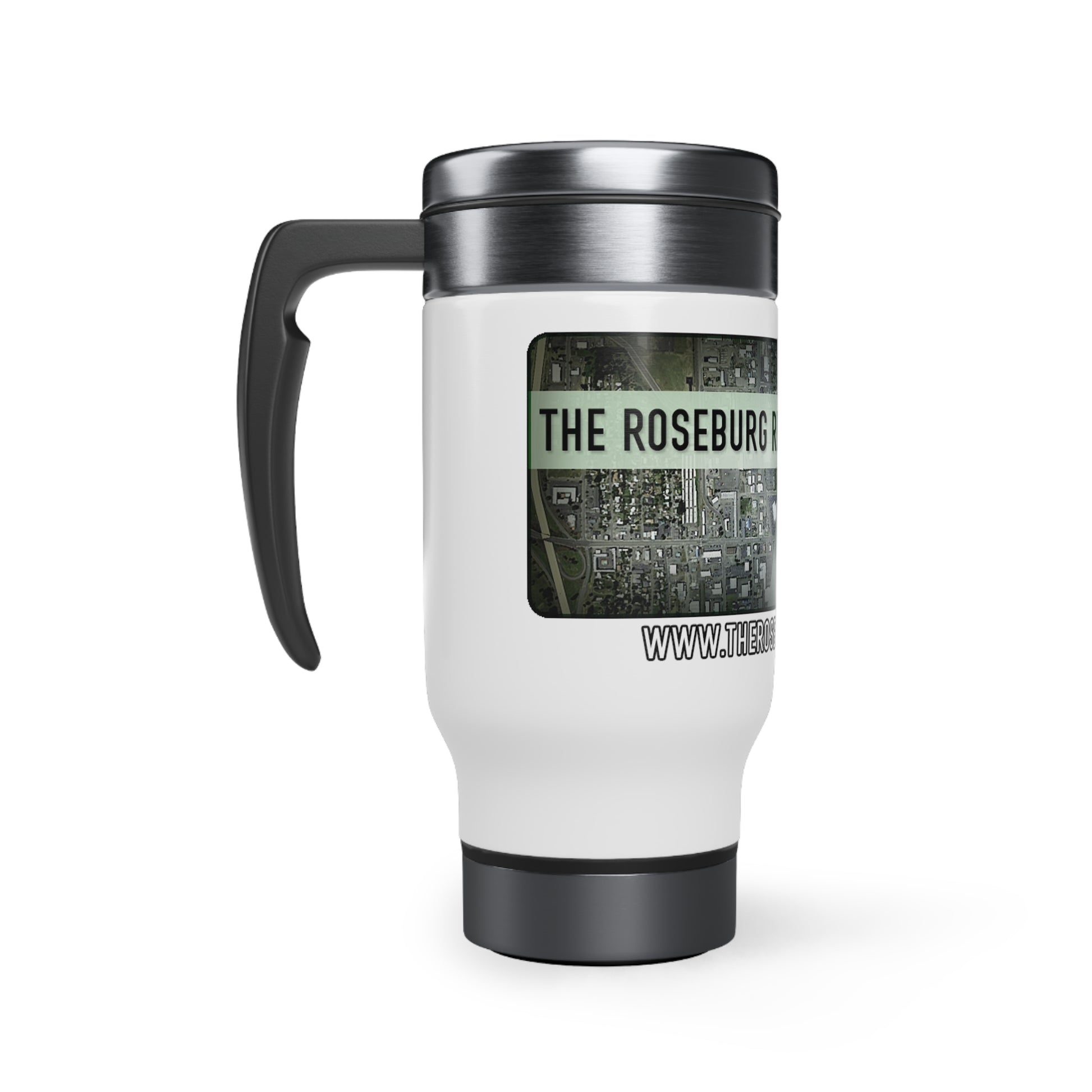 Roseburg Receiver - WhiteBG - Stainless Steel Travel Mug with Handle, 14oz - CrazyTomTShirts