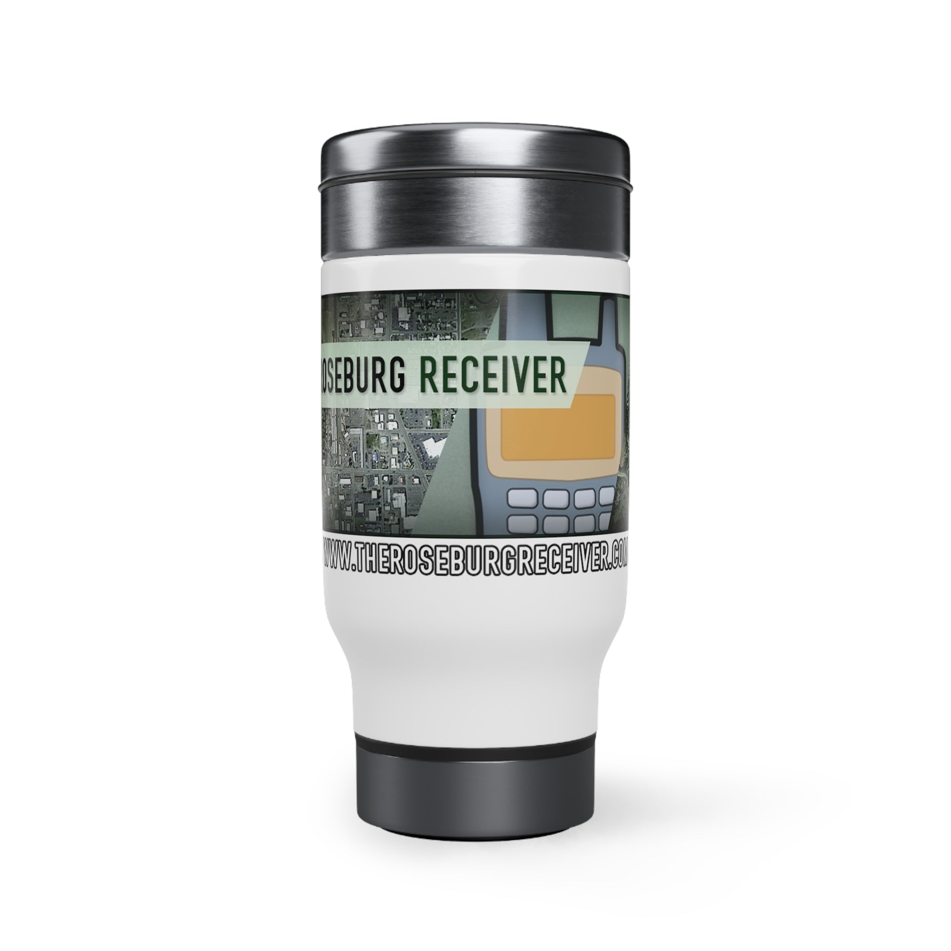 Roseburg Receiver - WhiteBG - Stainless Steel Travel Mug with Handle, 14oz - CrazyTomTShirts