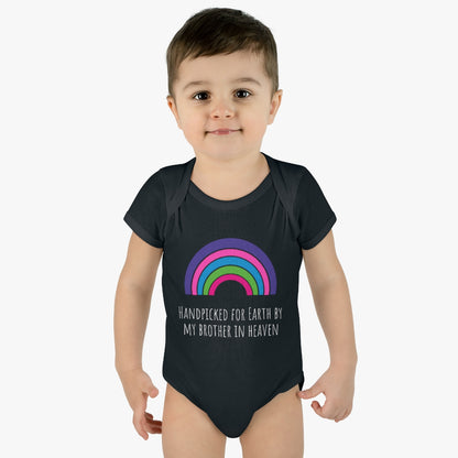 Handpicked for Earth by my Brother in Heaven - Infant Baby Rib Bodysuit - CrazyTomTShirts