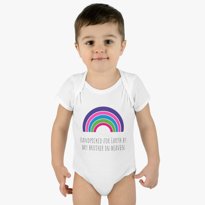 Handpicked for Earth by my Brother in Heaven - Infant Baby Rib Bodysuit - CrazyTomTShirts