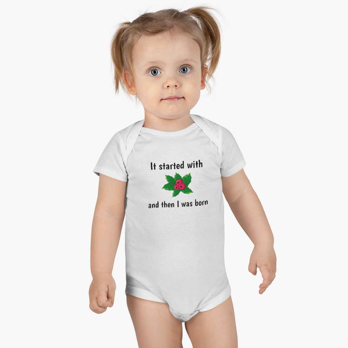 It started with mistletoe... Baby Short Sleeve Onesie® - CrazyTomTShirts